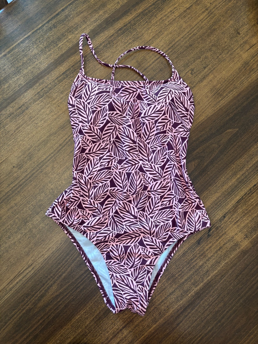 Lands' End Pink Leaf-Print One-Piece Swimsuit size 2